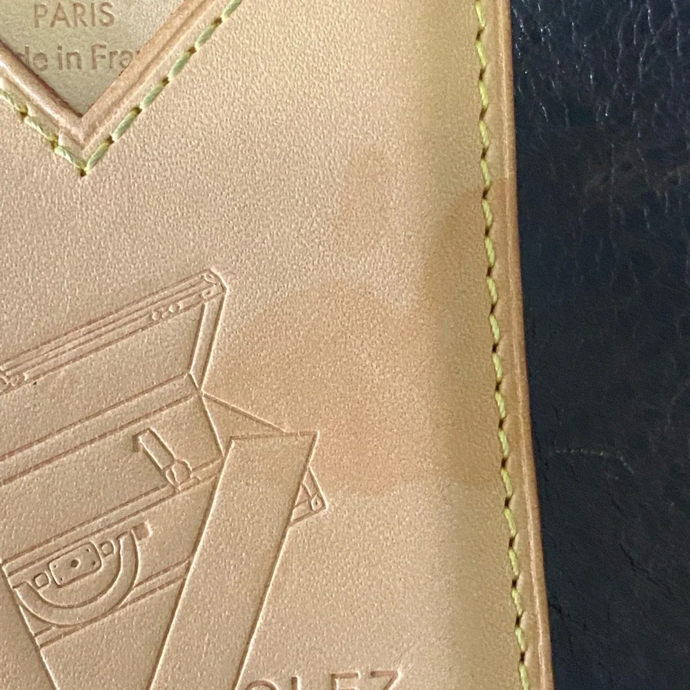 Louis Vuitton Tan Leather Card Holder with Embossed V